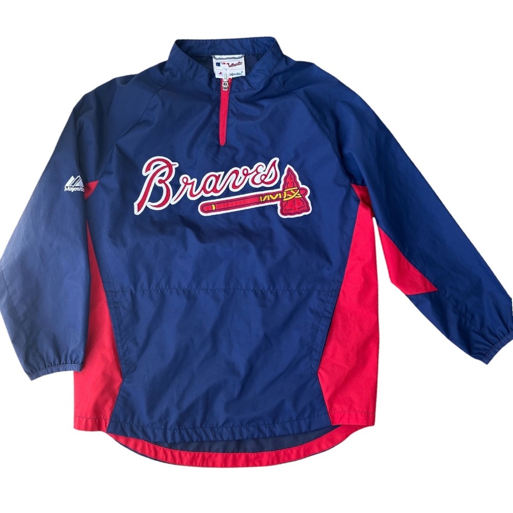 Majestic Authentic Collection‎ Atlanta Braves Quarter Zip Windbreaker Boys Small